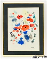 Framed Orange Poppy Water Color by L. Shadduck
