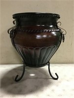 Large Clay Pot with Metal Base