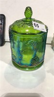 Biscuit Jar  Green Carnival Glass / Humidor