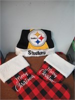 2 Christmas Stocking And Steeler Hats