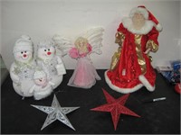 2 LARGE TREE TOPPERS,SNOWMAN DOOR STOP & STARS