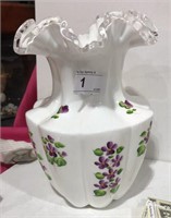 Large Fenton Milk Glass Silver Crest Hand Painted