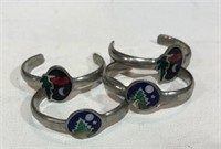 4 Mexico Silver Toned Bracelets w/ Inlaid -2