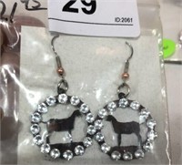 Metal & Rhinestone Earrings w/ Sheep