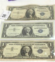 3 Silver Certificates $1 Dollar- 1935 D, (2) 1957A