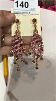 Fashion Pink Rhinestone Earrings   3 1/2" Long