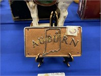 "AUBURN" COPPER TONED AND CHROME LICENSE AND PIN