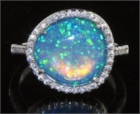 Stunning 4.25 ct Blue Opal & White Topaz Ring