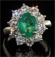 14kt Gold 4.24 ct Oval Emerald & Diamond Ring