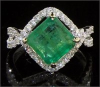 14kt Gold 5.98 ct Step Cut Emerald & Diamond Ring