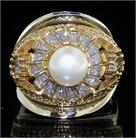 Pearl & White Topaz Baguette Ring
