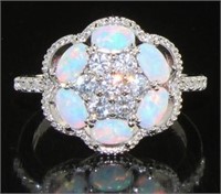 Stunning White Fire Opal Designer Flower Ring