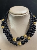 14kt Gold 24" Black Beaded Necklace