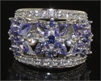 Beautiful Sapphire-Tanzanite & Topaz Cluster Ring