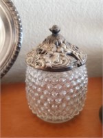 Vintage Glass Jelly Jar, Silverplated Lid