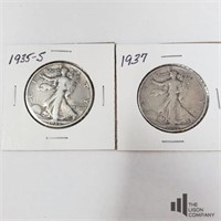 1935-S & 1937 Walking Liberty Silver Half Dollar