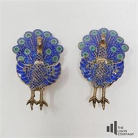 Alex & Co Vintage Sterling Peacock Clip Earrings