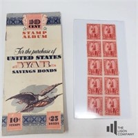 WWII Savings Bond Stamp Album w/ (10) Stamps