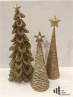 3 Gold Themed  Christmas Trees