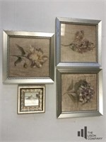 3 Framed Floral Pictures and Picture Frame