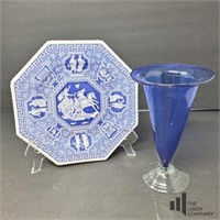 Spode Plate and Glass Vase