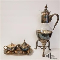 Silver Plated Coffee Server with Creamer and Sugar