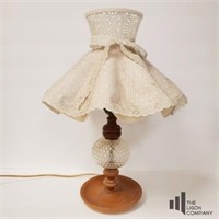 Wooden and Glass Body Lamp with Ruffle Shade