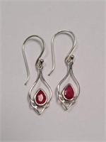 Sterling Silver Enhanced Ruby Dangle Earrings SJC
