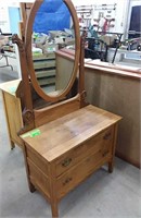 Vintage wood dresser, mirror  with 2 drawers