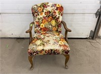 Vintage floral print wooden armchair. Measures