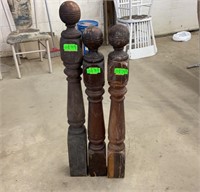 Three antique wooden banisters, box of matching