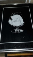 "Cat in wine glass" etching by Campbell.