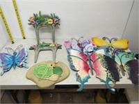 tin decorative butterfly's & 3 garden decorations