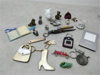 misc items lot - key chains, pocket knife, etc.