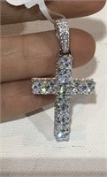 Sterling Silver and CZ Cross Pendant 1 5/8" Long