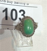 Sterling Ring Stamped C. Villa w/ Green Stone sz 7