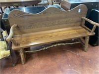 Rustic Hickory Log Serpentine Top Arm Bench