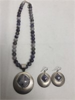 Purple Chalcedony Necklace and Silver Pendant