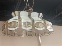 Slag Glass Brass-Tone Pool Table Ceiling Lamp