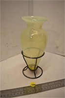 Uranium Glass Vase on Metal Stand