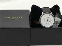 NEW TED BAKER MENS BLACK LEATHER CHRONOGRAPH WHITE