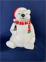 Coke bear – red/green scarf holding coke