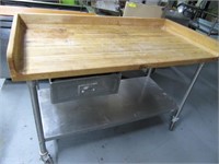 60" Stainless Butcher Block Top Table on Wheels