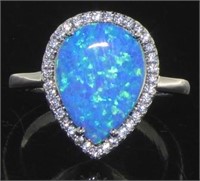 Pear Cut Australian Blue Opal Dinner Ring