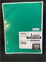 Mead 1 subject college ruled notebook