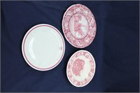 (3) Red & White Vintage Plates: Staffordshire....