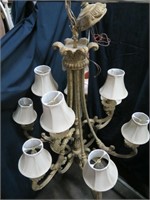 Large Ornate 9 Arm Tiered Chandelier w/Shades