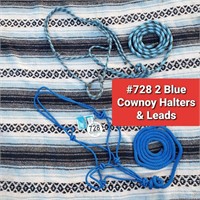 Tag #728 - (2) Blue Cowboy Halters & Leads