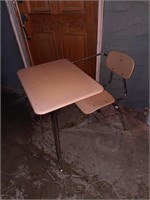Tan Student Desk with attached chair