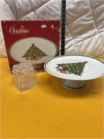 Christmas Pedistal Cake Plate & Glass Gift Box